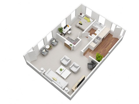 Floor plan for 1 bed, 1 bath, 690 sqft